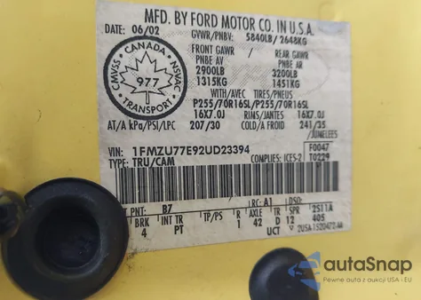 2002 Ford Explorer Sport Trac z USA, uszkodzony, nr VIN 1FMZU77E92UD23394